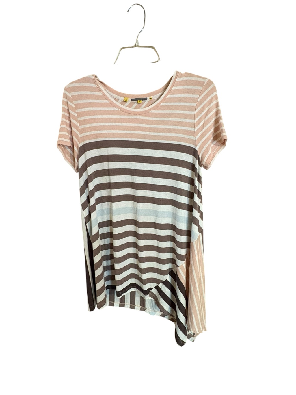 Little Yellow Button Mixed Stripe Sharkbite Tunic Top Medium